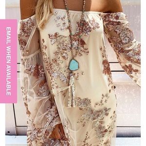 Sequin off shoulder mid length dress
